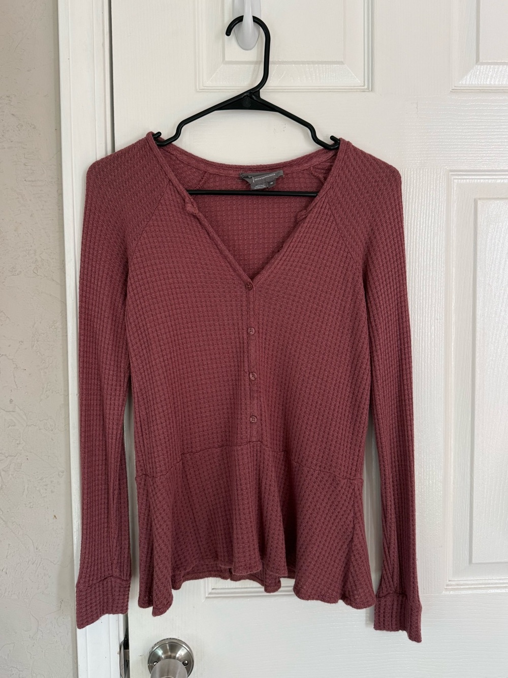 Anthropologie Waffle Knit Henley Peplum Top